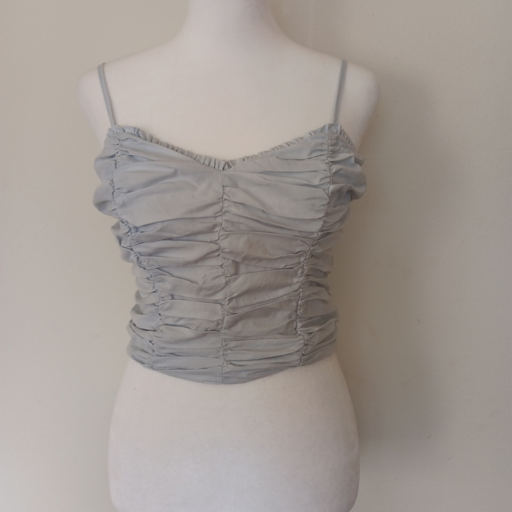 coquette baby blue ruched cropped cami